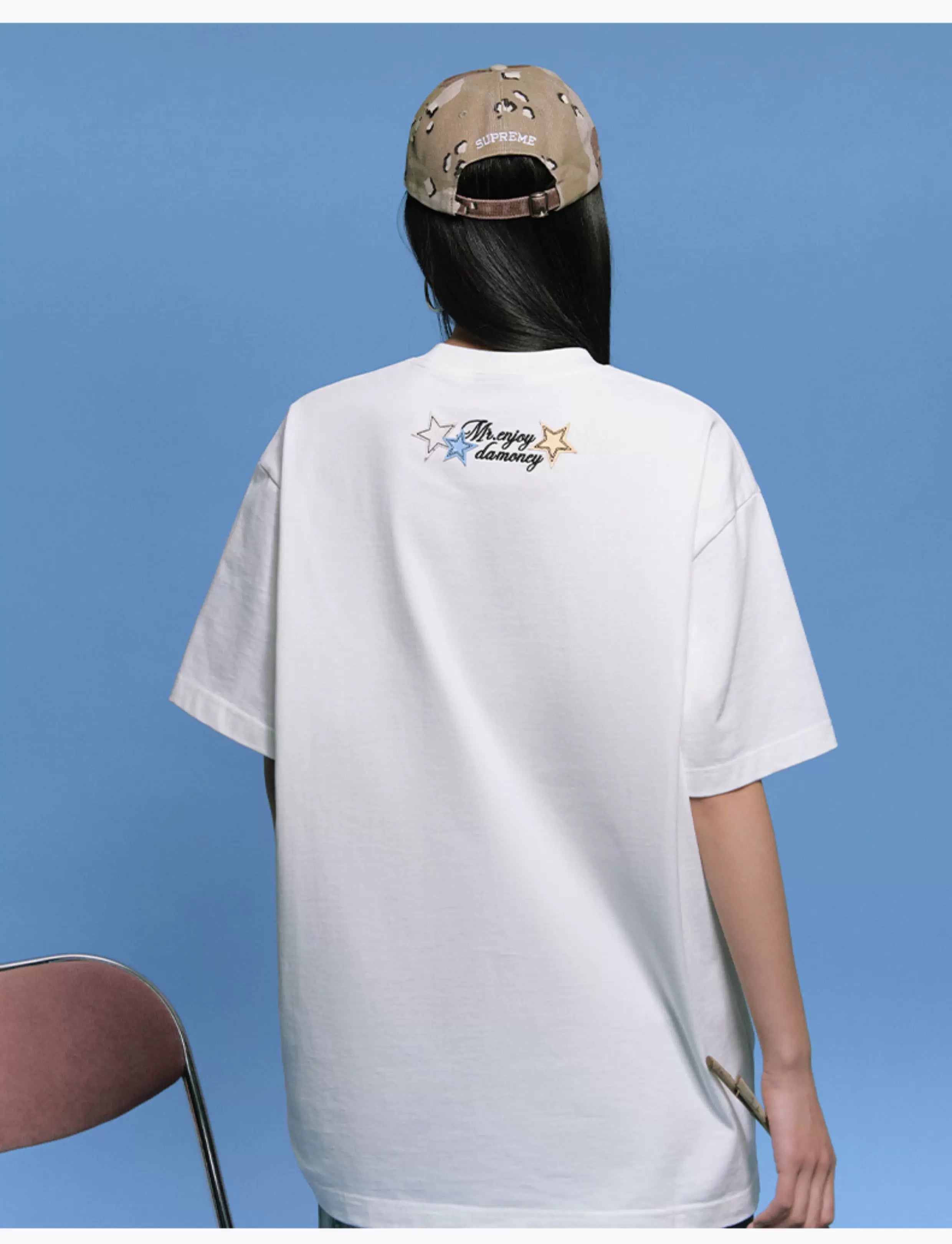 MEDM Letter Patch Leather Short Sleeve T-shirt