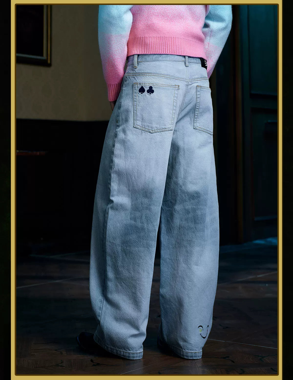 MEDM× Hunter Embroidered wide-leg jeans