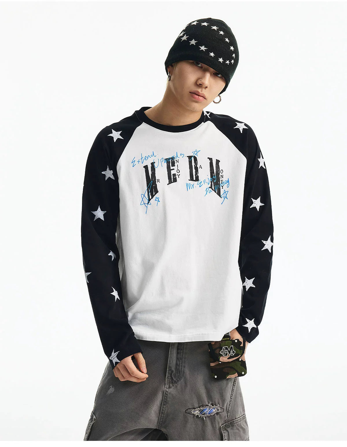 MEDM Spliced Star Pattern Long Sleeve