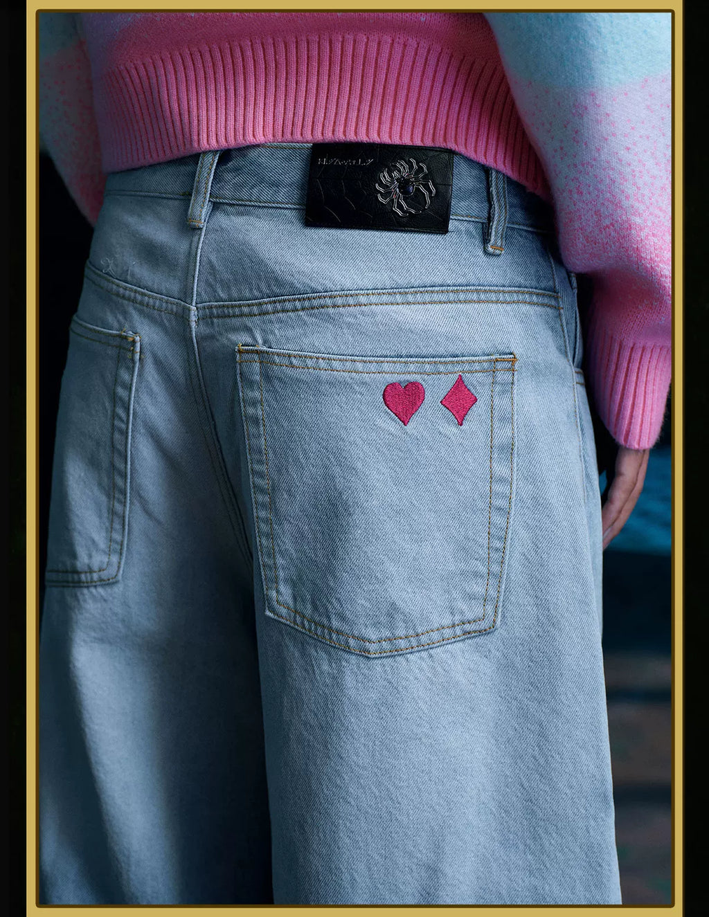MEDM× Hunter Embroidered wide-leg jeans
