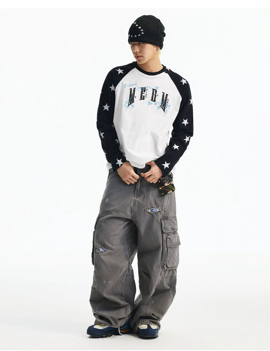 MEDM Spliced Star Pattern Long Sleeve