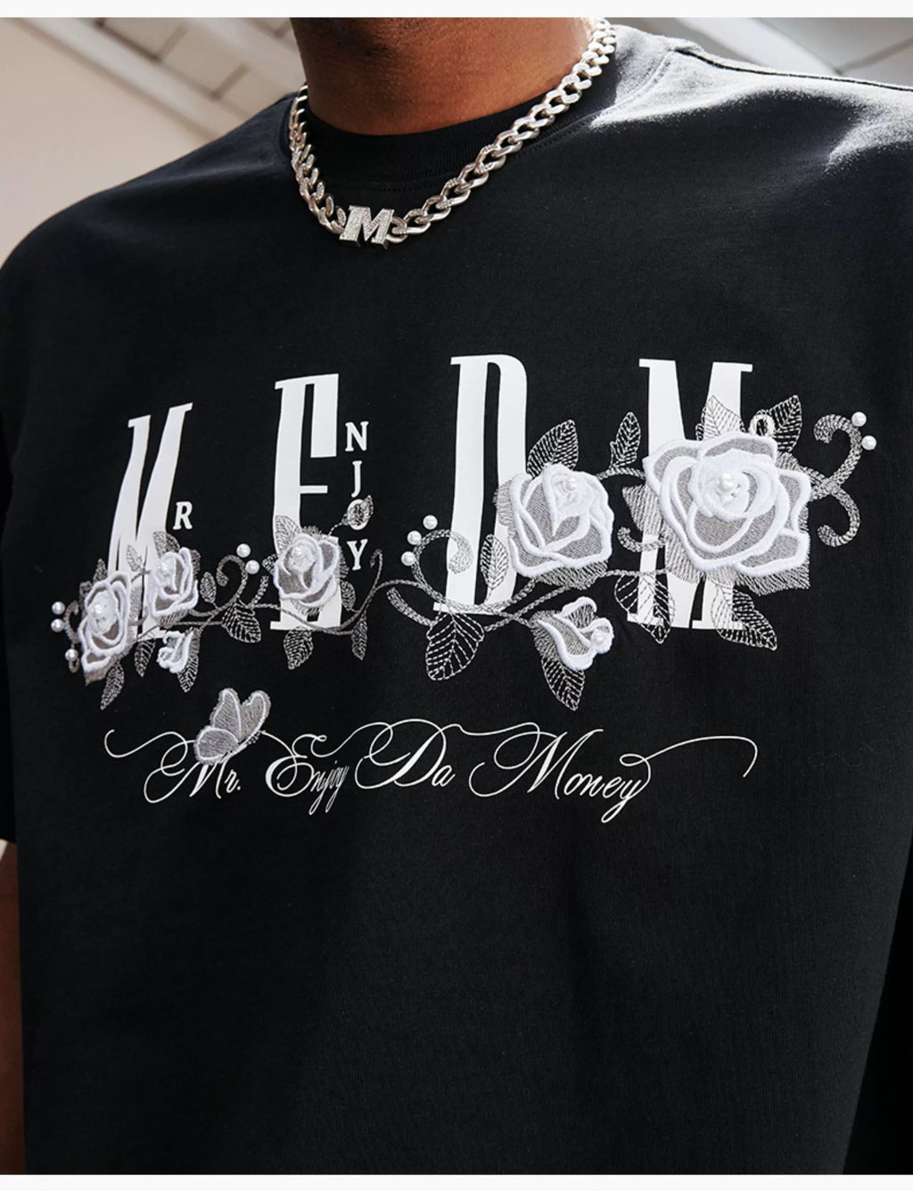 MEDM Rose Embroidery Beaded T-shirt