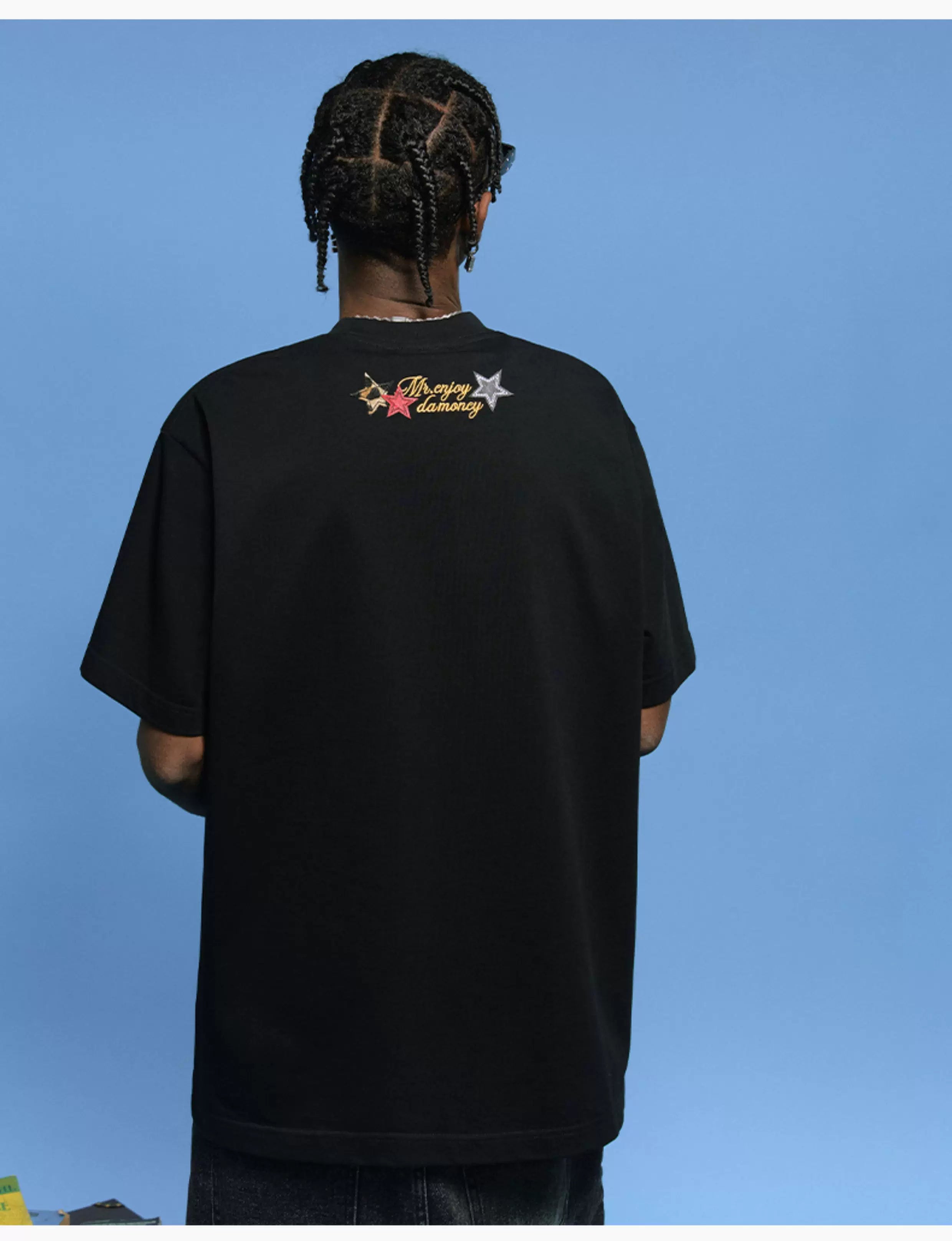 MEDM Letter Patch Leather Short Sleeve T-shirt