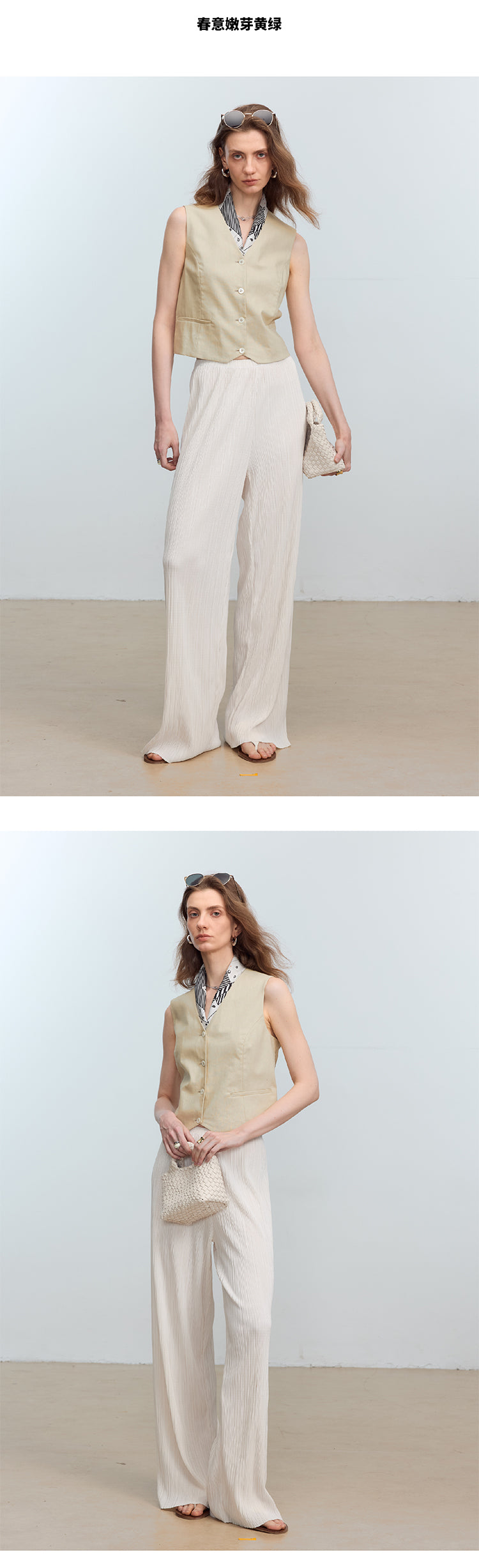 CHENE YI Linen Vest and Half Skirt Set