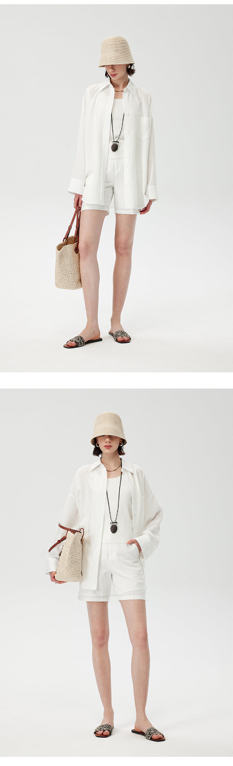 CHENE YI Linen Sun Protection Shirt and Shorts Set