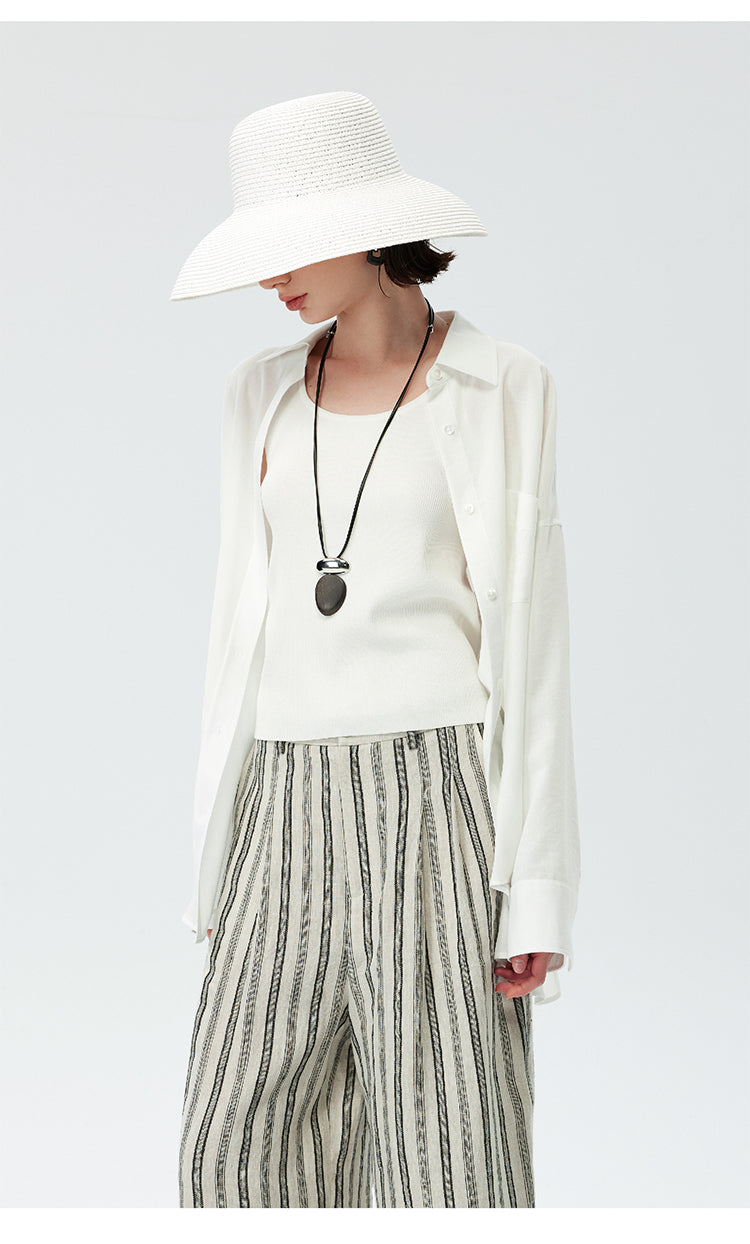 CHENE YI Linen Sun Protection Shirt and Shorts Set