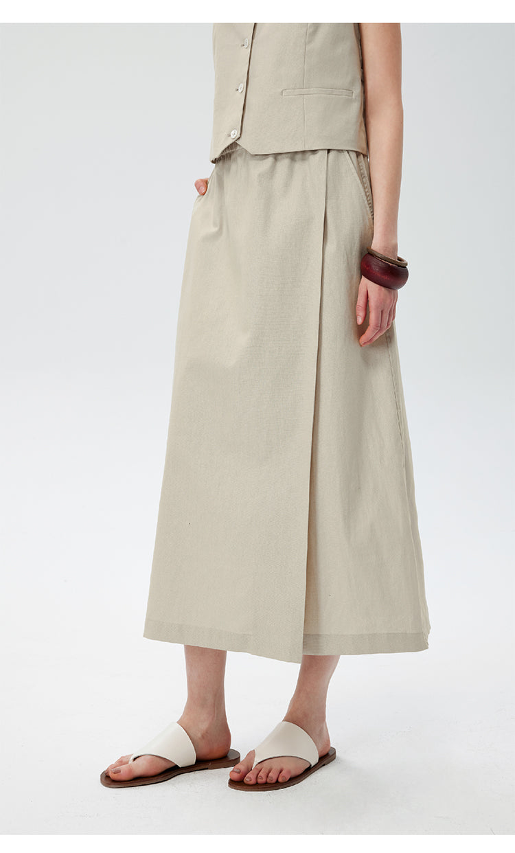 CHENE YI Linen Vest and Half Skirt Set