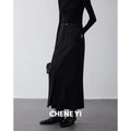 CHENE YI Black long wool midi skirt