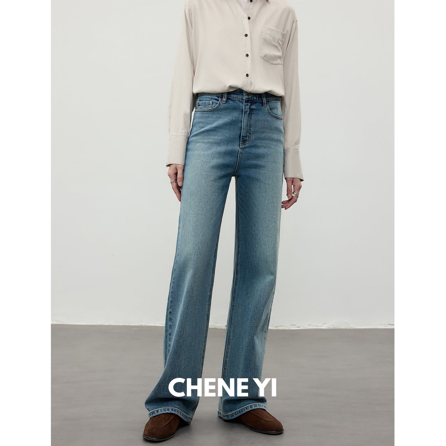 CHENE YI Washed Straight-Leg Jeans