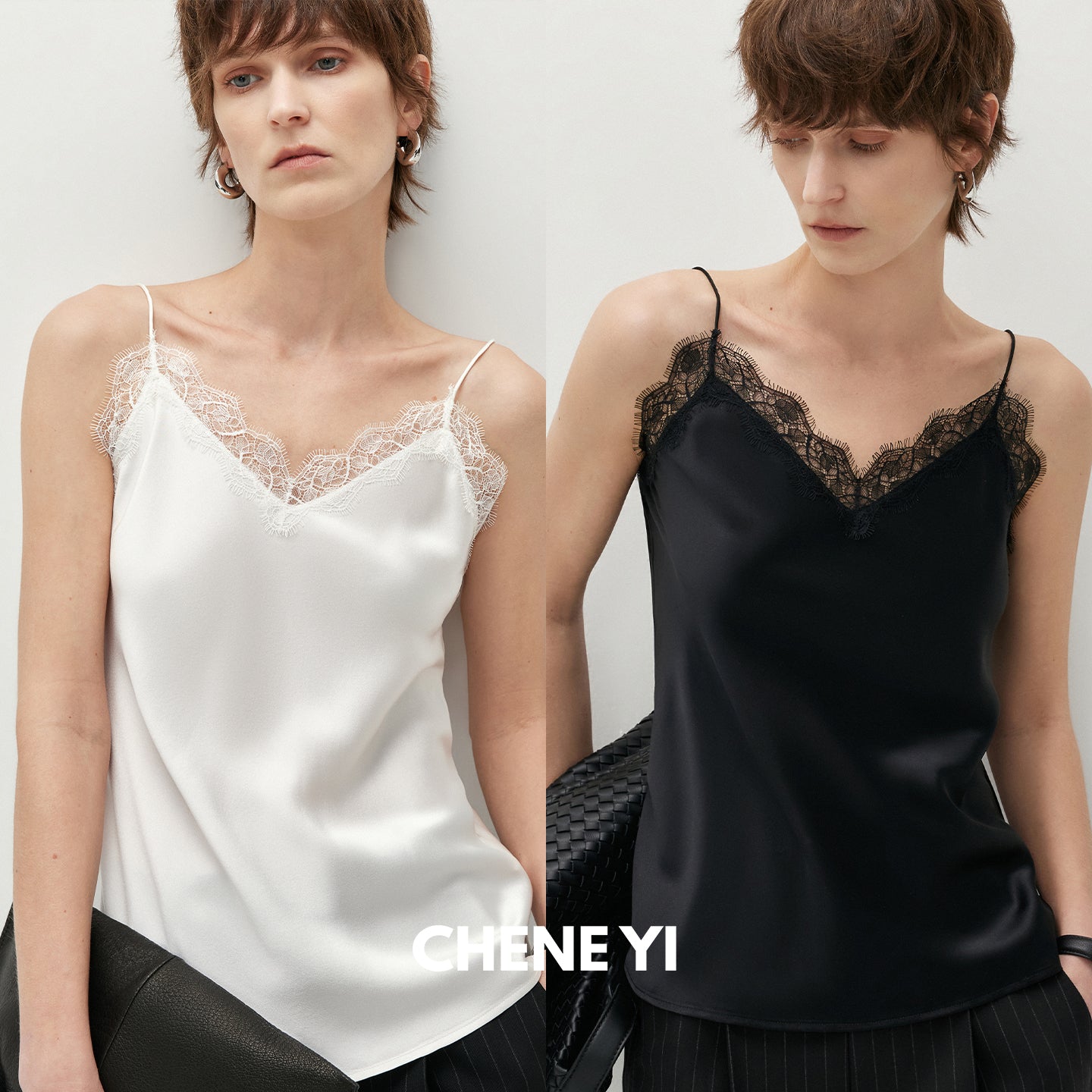 CHENE YI Lace-trimmed silk camisole