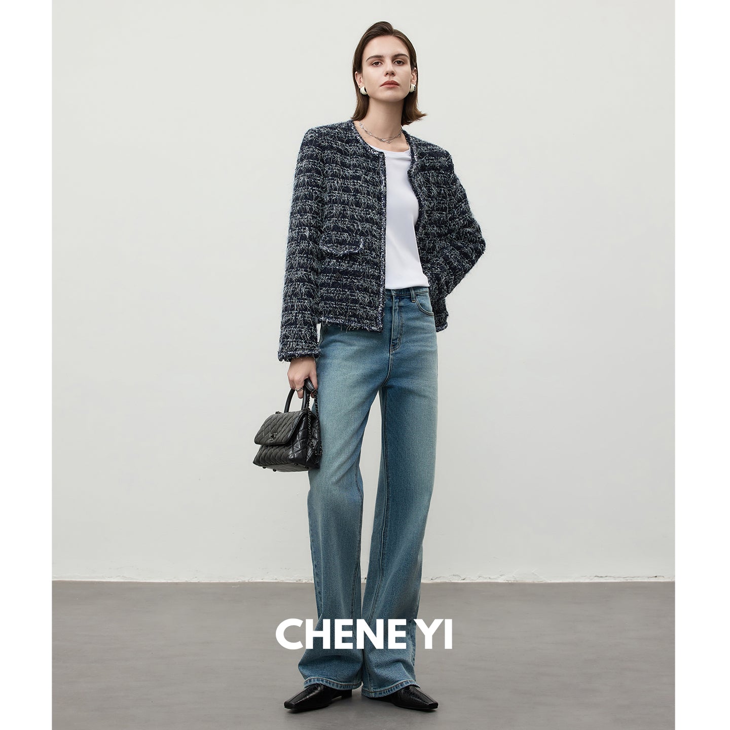 CHENE YI Washed Straight-Leg Jeans