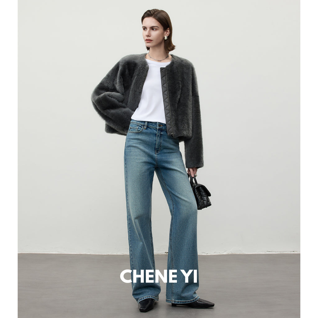 CHENE YI Washed Straight-Leg Jeans
