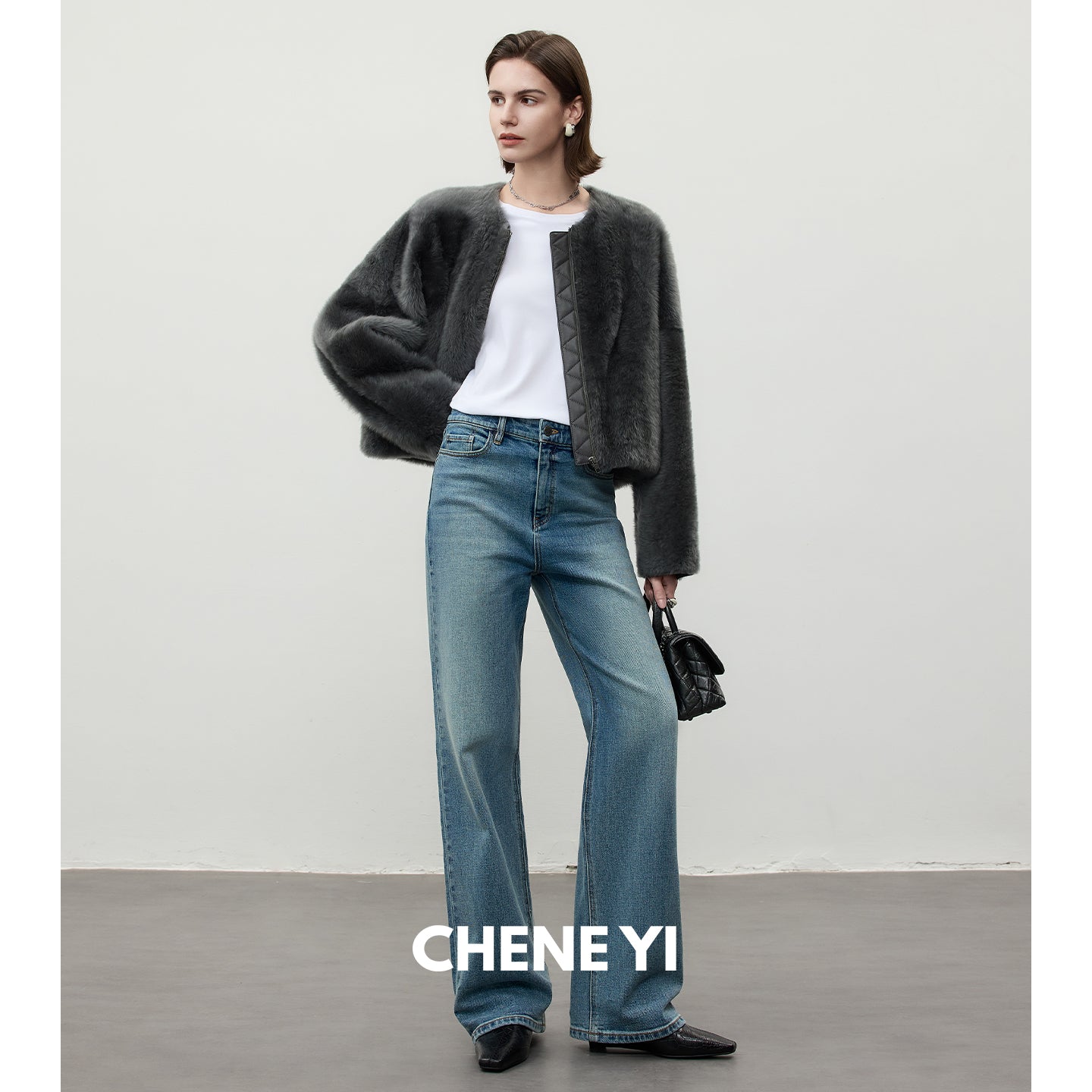 CHENE YI Washed Straight-Leg Jeans