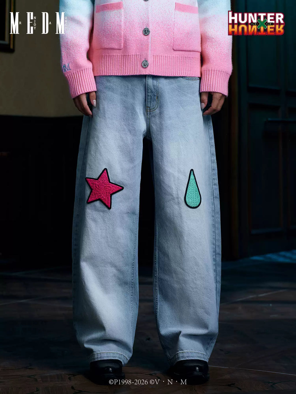 MEDM× Hunter Embroidered wide-leg jeans