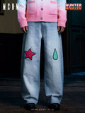 MEDM× Hunter Embroidered wide-leg jeans