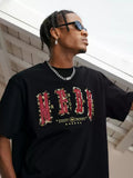 MEDM Letter Patch Leather Short Sleeve T-shirt