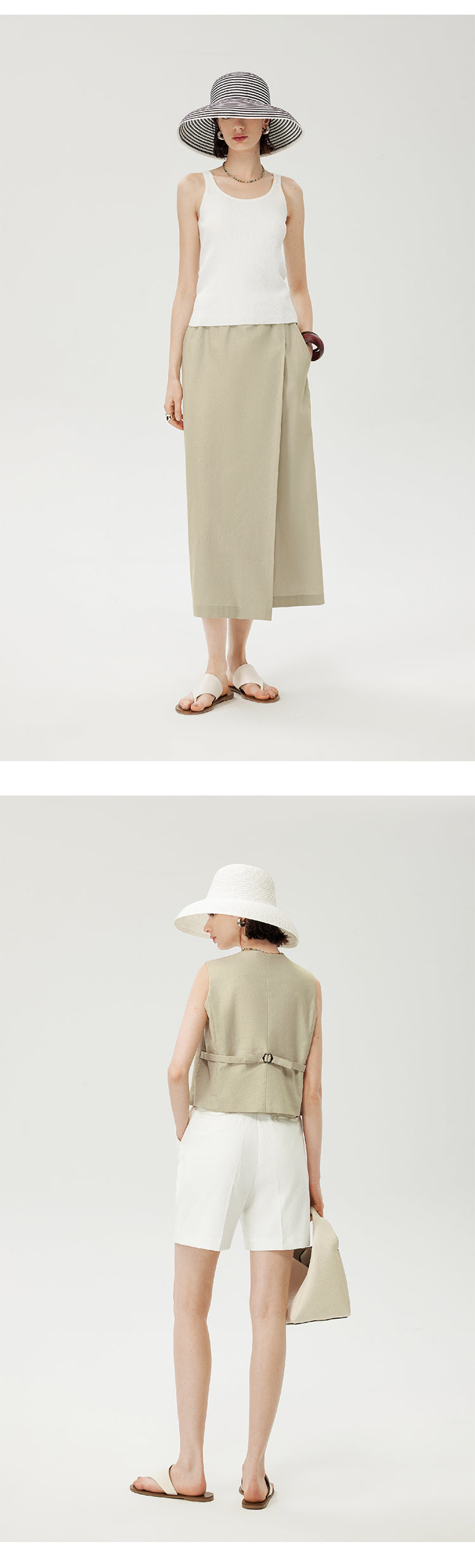 CHENE YI Linen Vest and Half Skirt Set