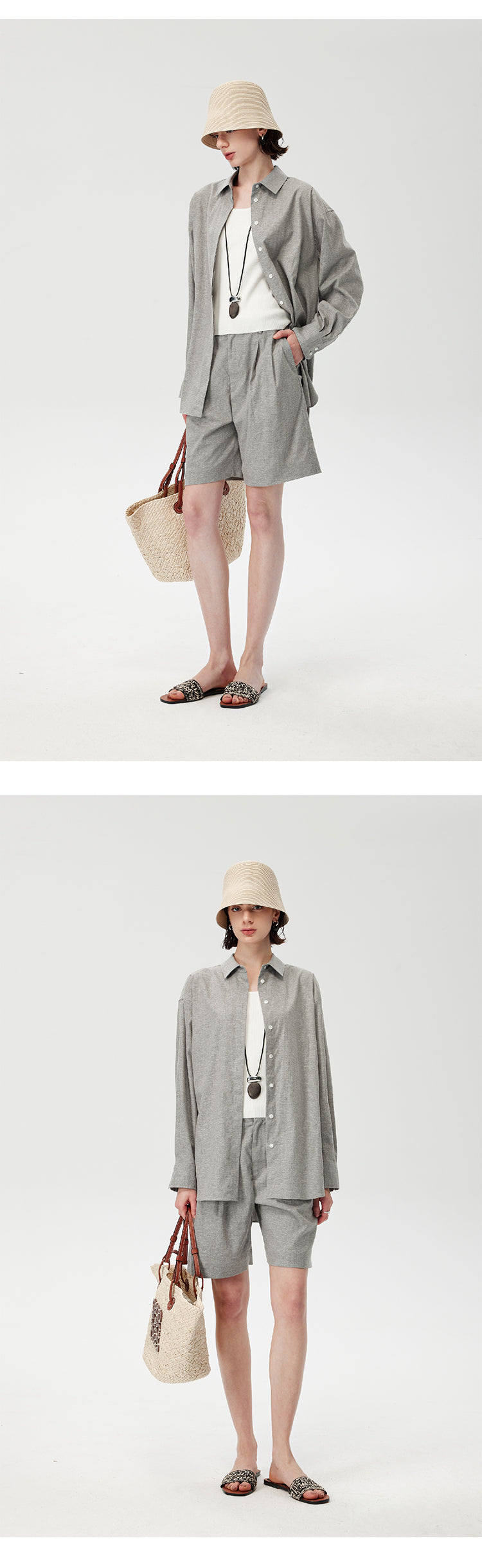 CHENE YI Hemp Shirt and Shorts Set