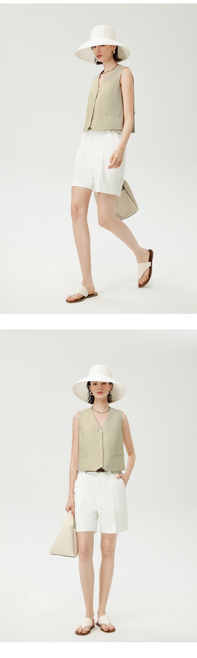 CHENE YI Linen Vest and Half Skirt Set