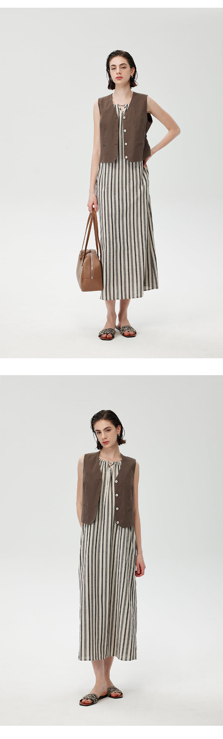 CHENE YI Linen Vest and Half Skirt Set