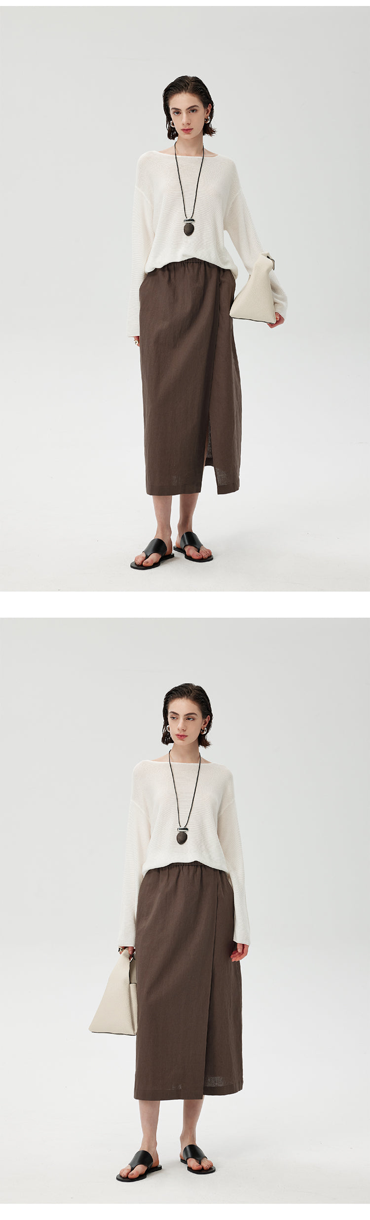 CHENE YI Linen Vest and Half Skirt Set