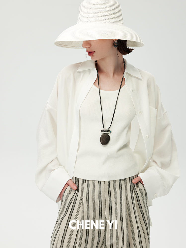 CHENE YI Linen Sun Protection Shirt and Shorts Set