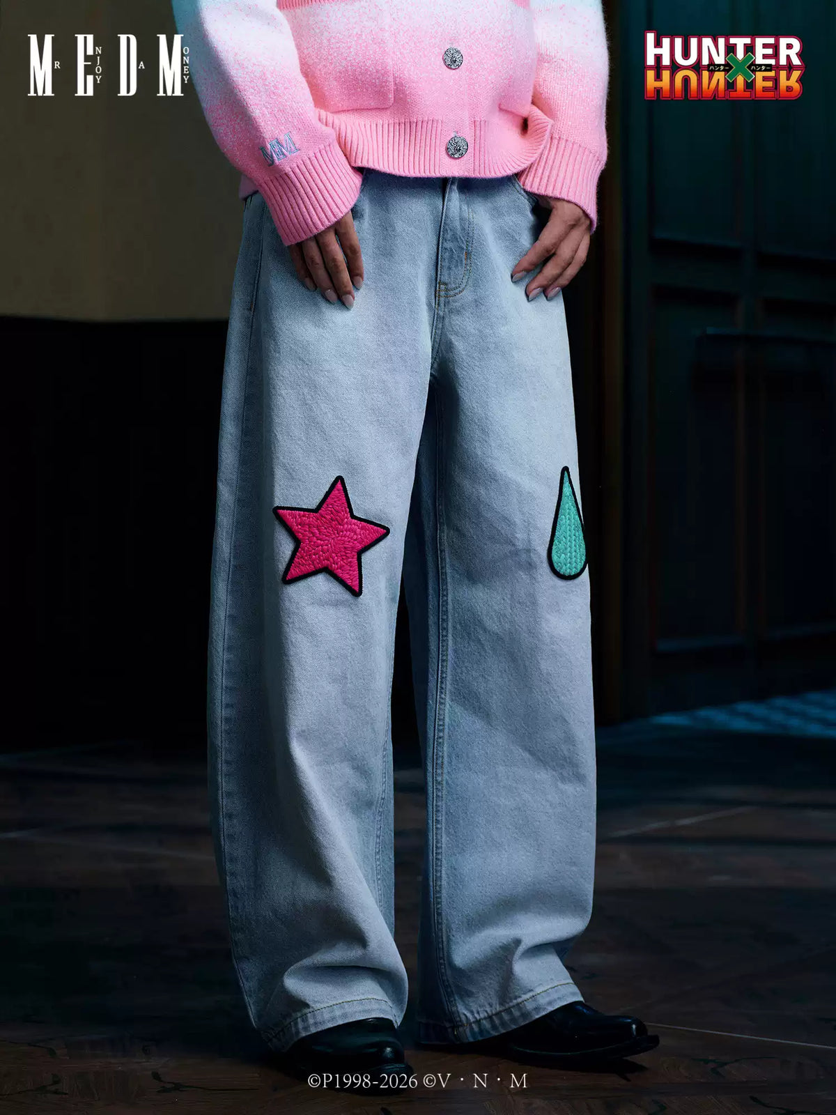 MEDM× Hunter Embroidered wide-leg jeans