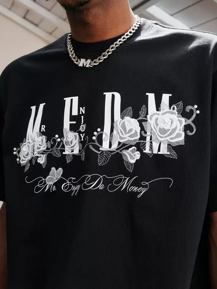 MEDM Rose Embroidery Beaded T-shirt