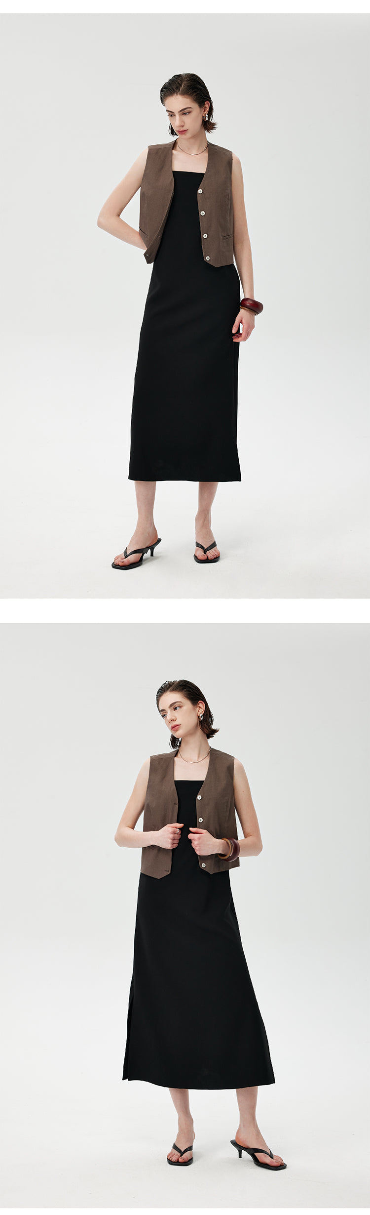 CHENE YI Linen Vest and Half Skirt Set