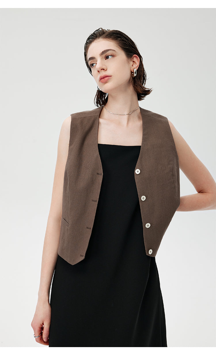 CHENE YI Linen Vest and Half Skirt Set