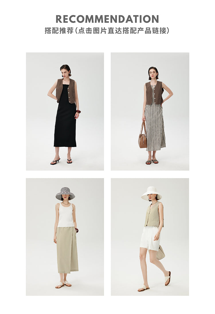 CHENE YI Linen Vest and Half Skirt Set