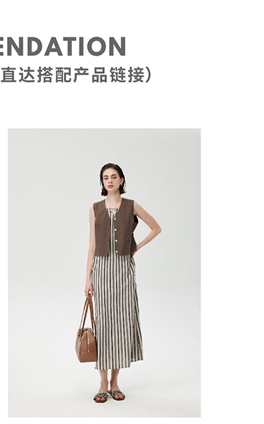 CHENE YI Linen Vest and Half Skirt Set