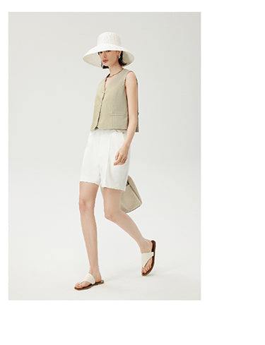 CHENE YI Linen Vest and Half Skirt Set