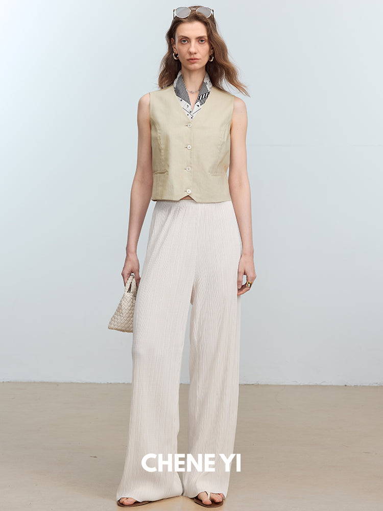 CHENE YI Linen Vest and Half Skirt Set