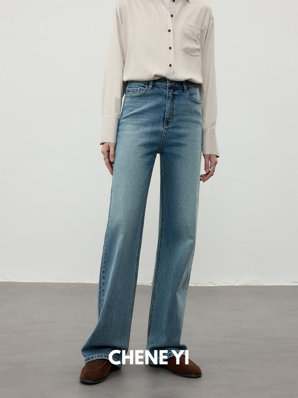 CHENE YI Washed Straight-Leg Jeans