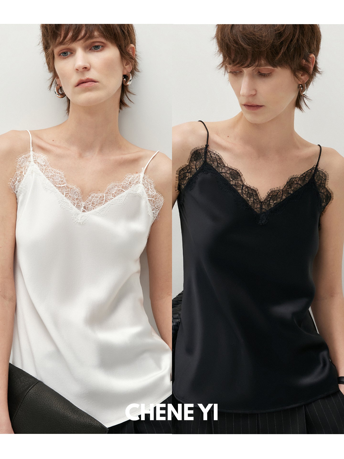 CHENE YI Lace-trimmed silk camisole