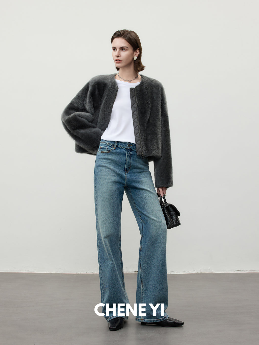 CHENE YI Washed Straight-Leg Jeans
