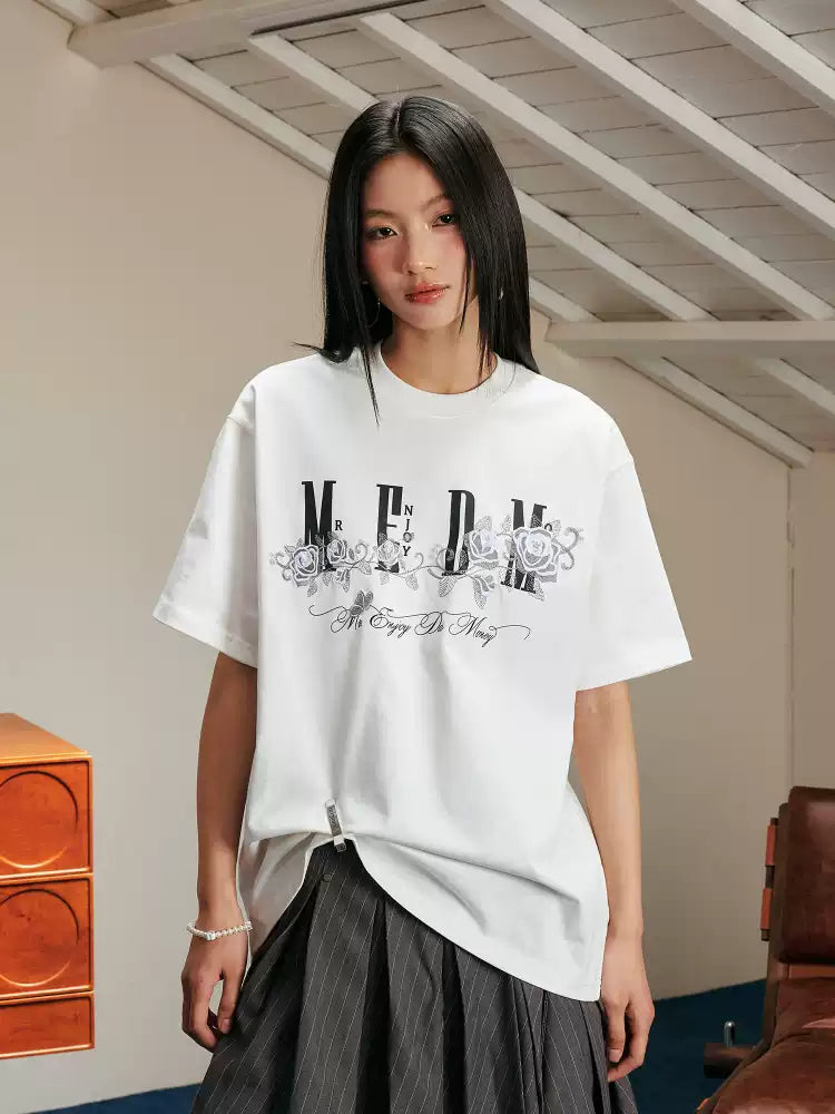 MEDM Rose Embroidery Beaded T-shirt