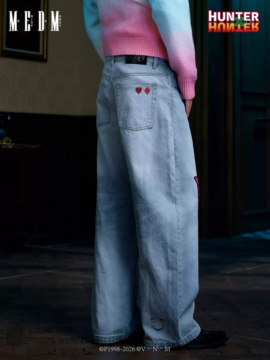 MEDM× Hunter Embroidered wide-leg jeans