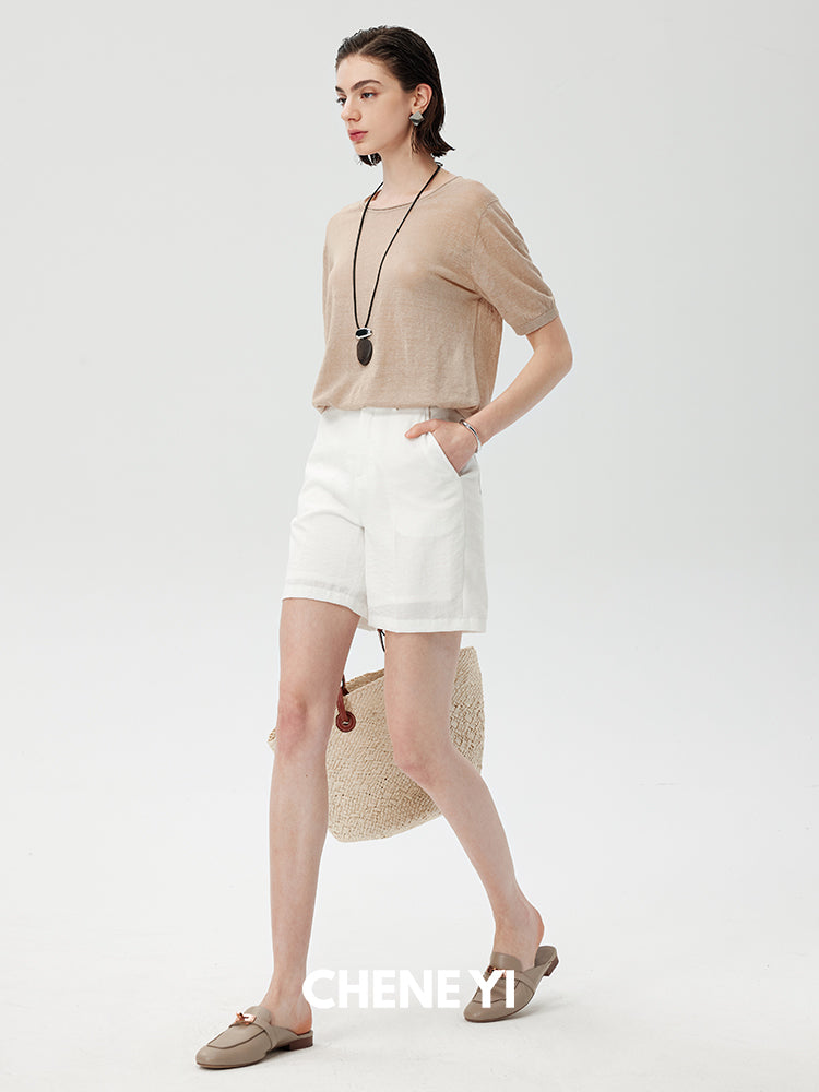 CHENE YI Linen Sun Protection Shirt and Shorts Set