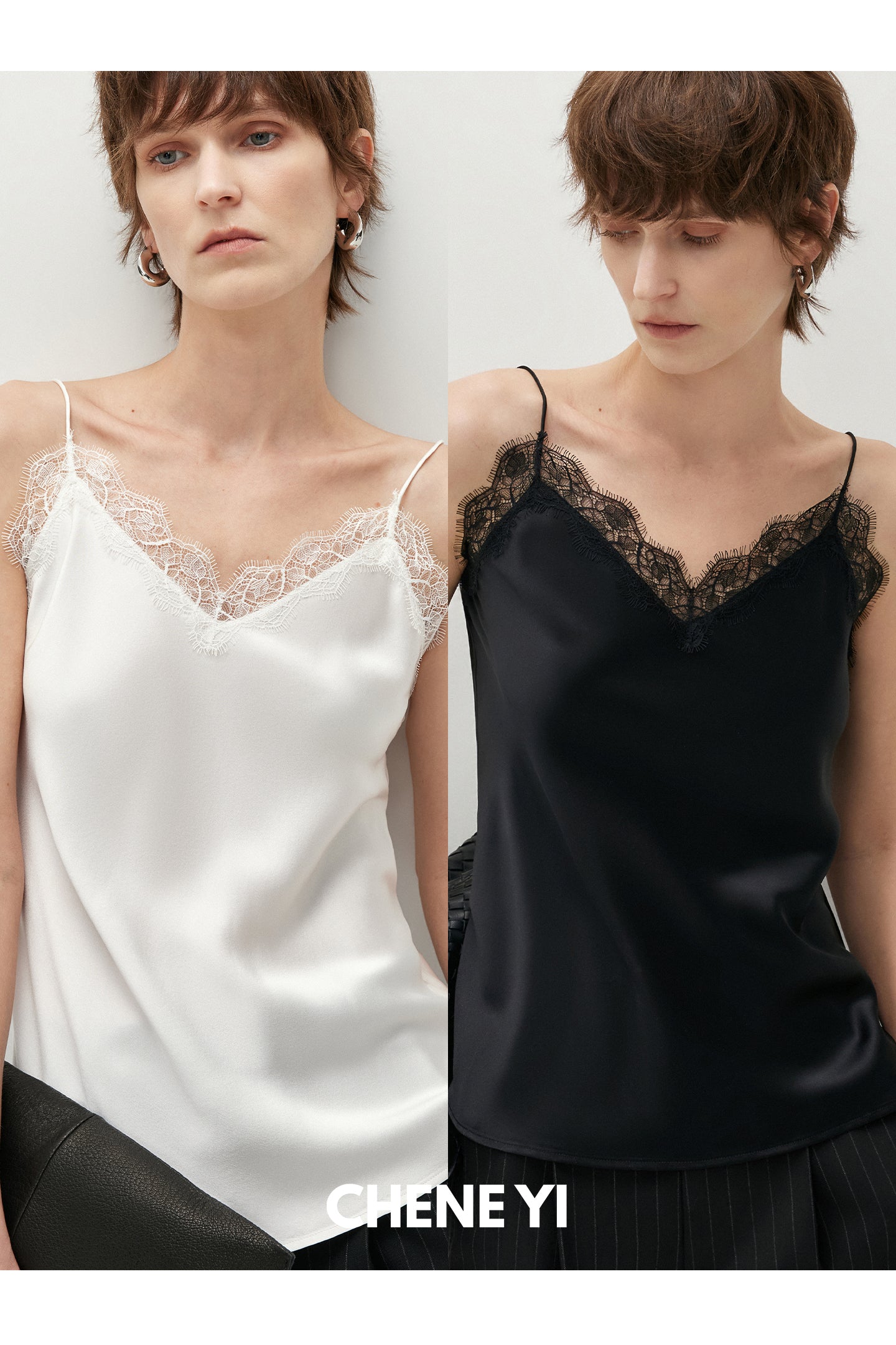 CHENE YI Lace-trimmed silk camisole
