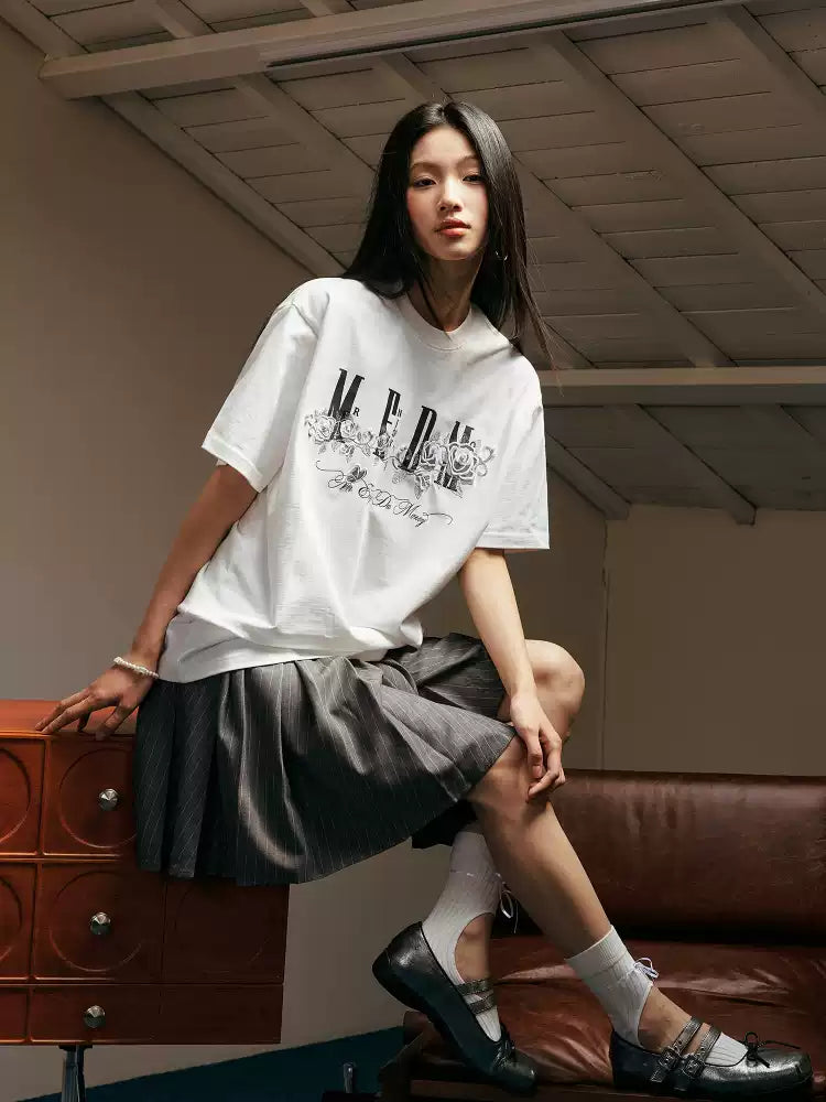 MEDM Rose Embroidery Beaded T-shirt