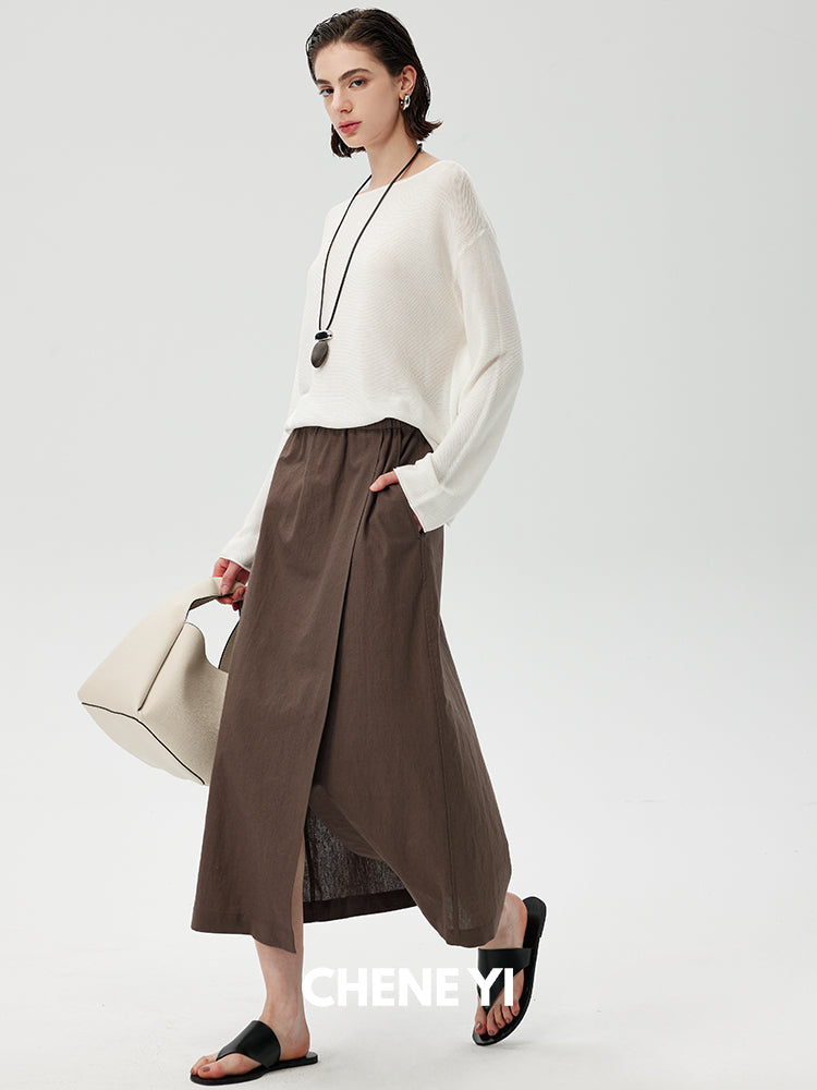 CHENE YI Linen Vest and Half Skirt Set