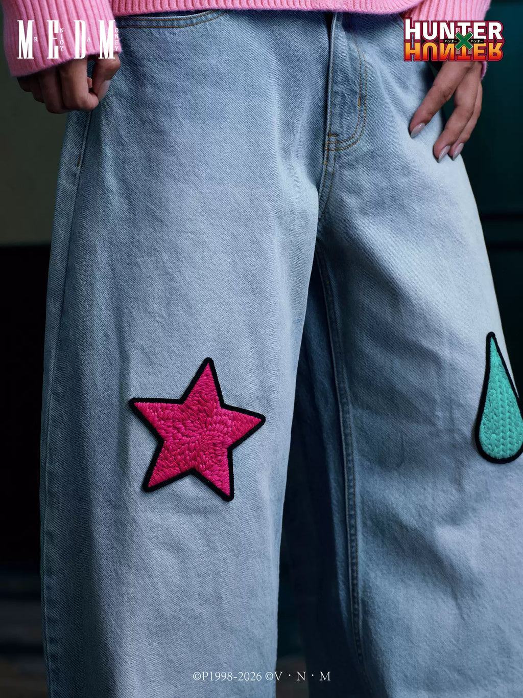 MEDM× Hunter Embroidered wide-leg jeans