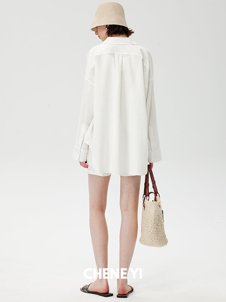 CHENE YI Linen Sun Protection Shirt and Shorts Set