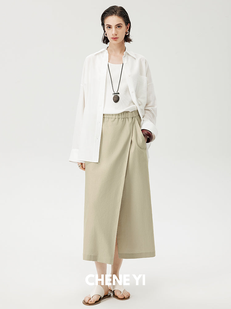 CHENE YI Linen Vest and Half Skirt Set