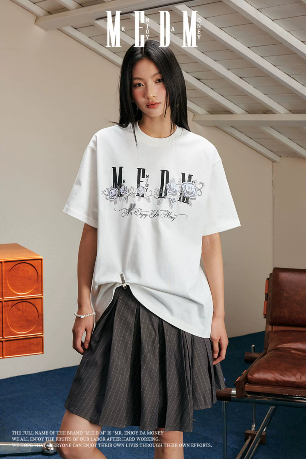 MEDM Rose Embroidery Beaded T-shirt