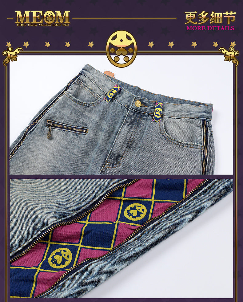 MEDM×JOJO's Bizarre Adventure Golden Wind Zipper jeans