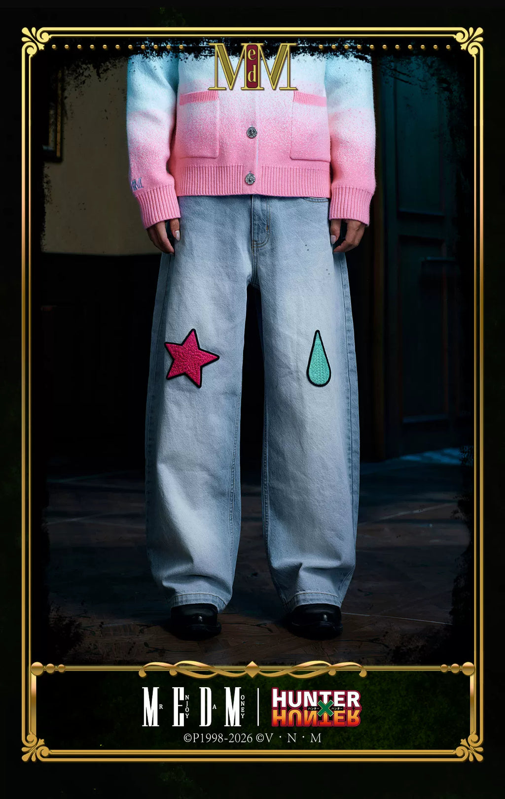 MEDM× Hunter Embroidered wide-leg jeans