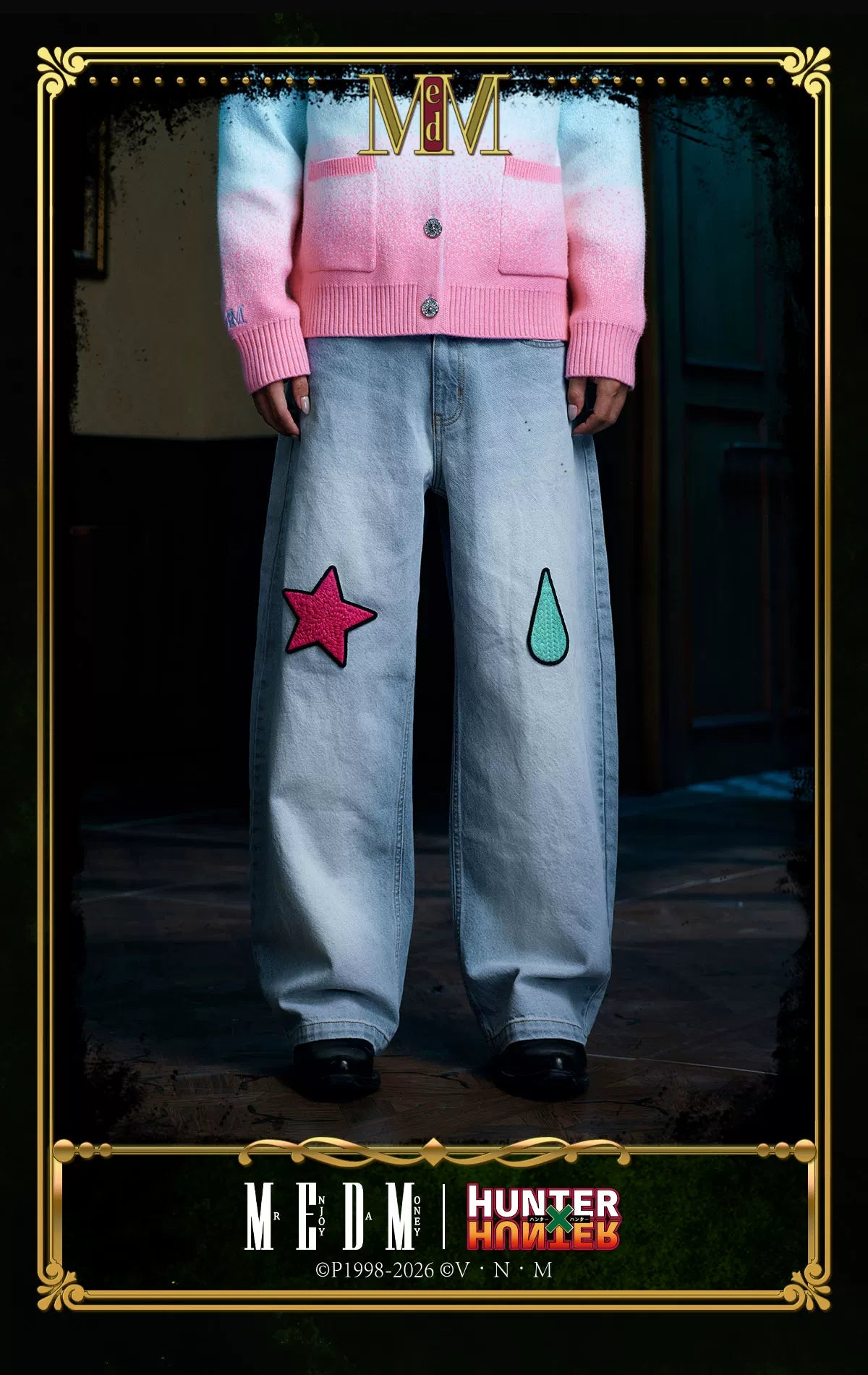MEDM× Hunter Embroidered wide-leg jeans